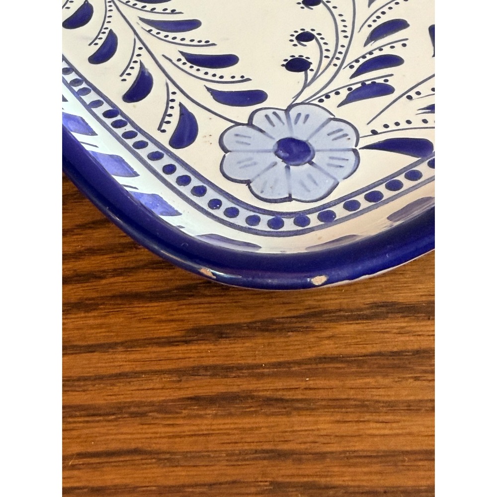 Le Souk Ceramique Blue White Square 9.75" Plate Hand Painted Floral - Picture 8 of 9